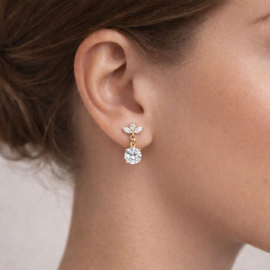 Diamond Drop Floral Stud Earrings