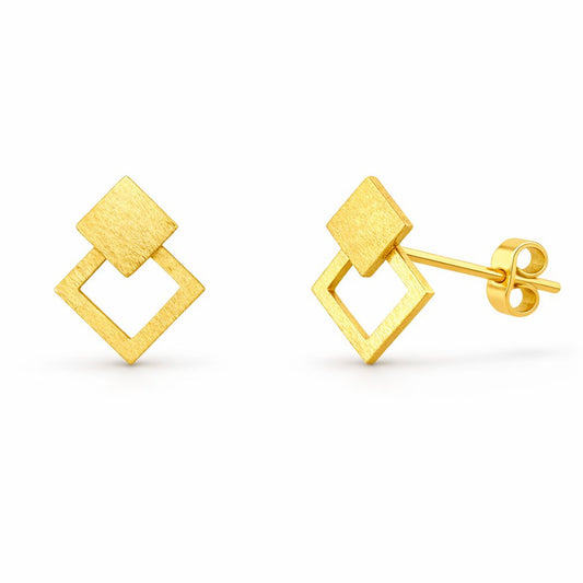 Geometric Double Square Gold Stud Earrings