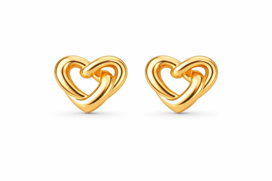 Interlocking Heart Gold Stud Earrings