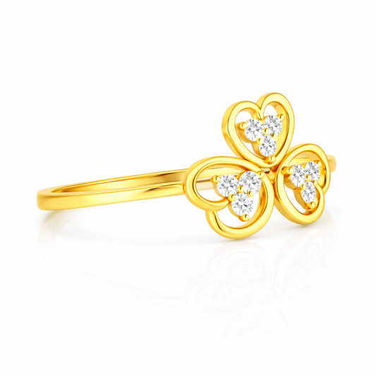 Triple Heart Diamond Gold Ring