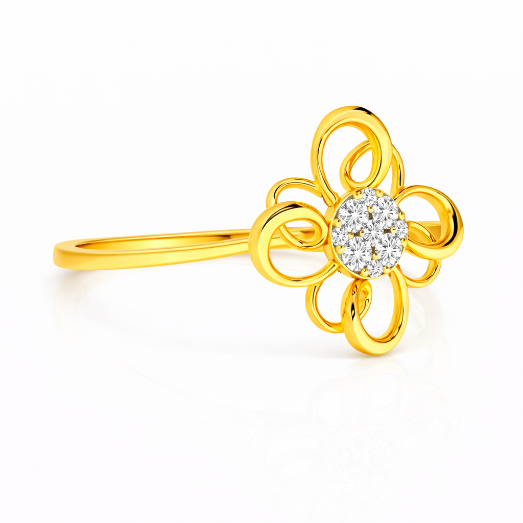 Floral Diamond Cluster Gold Ring