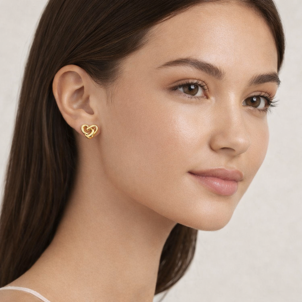 Interlocking Heart Gold Stud Earrings
