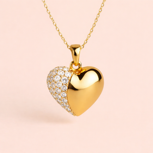 Half Pavé Heart Gold Pendant