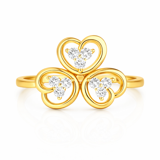 Triple Heart Diamond Gold Ring