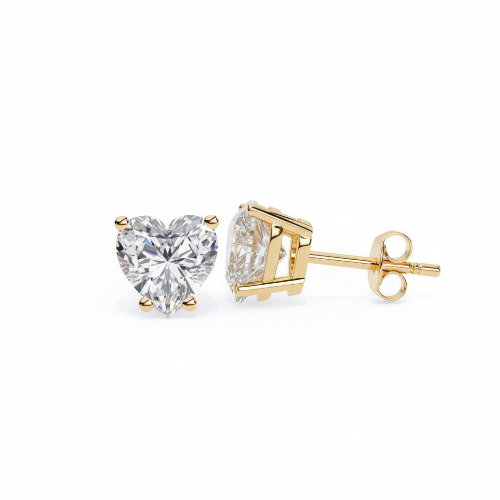Heart Diamond Solitaire Stud Earrings