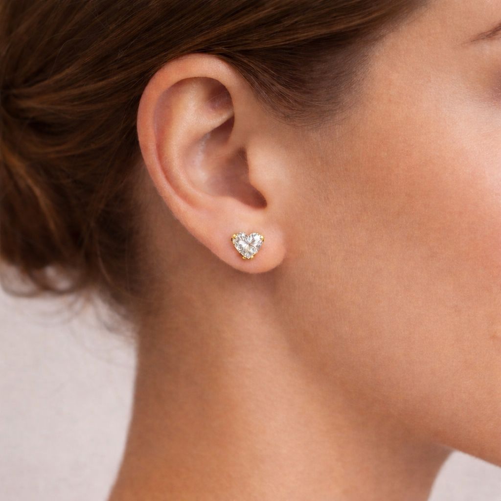 Heart Diamond Solitaire Stud Earrings