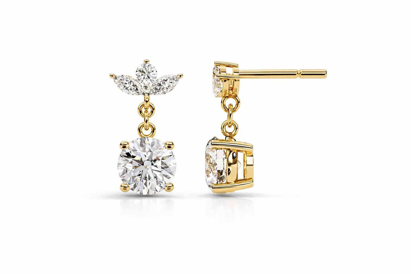 Diamond Drop Floral Stud Earrings