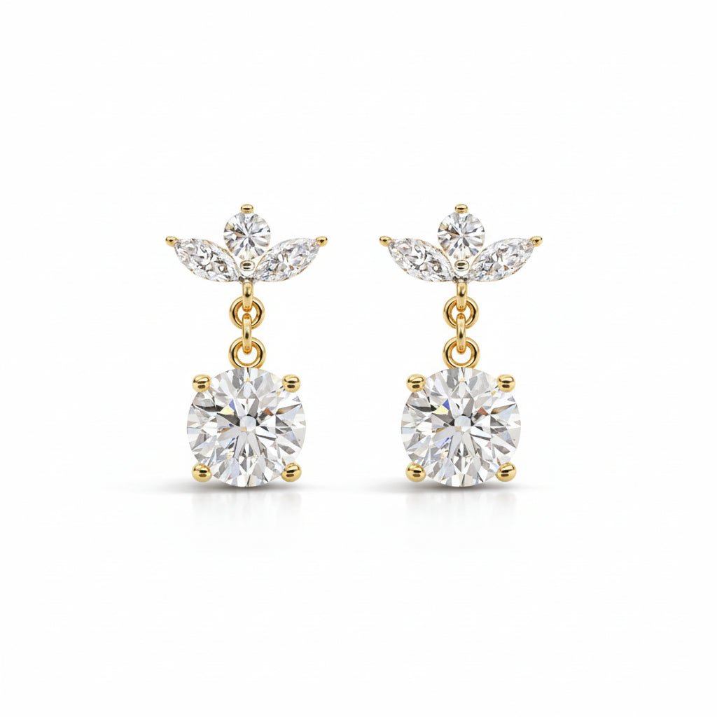 Diamond Drop Floral Stud Earrings