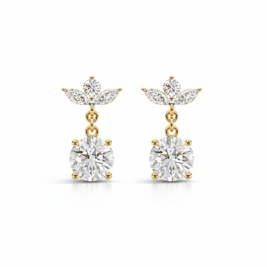Diamond Drop Floral Stud Earrings