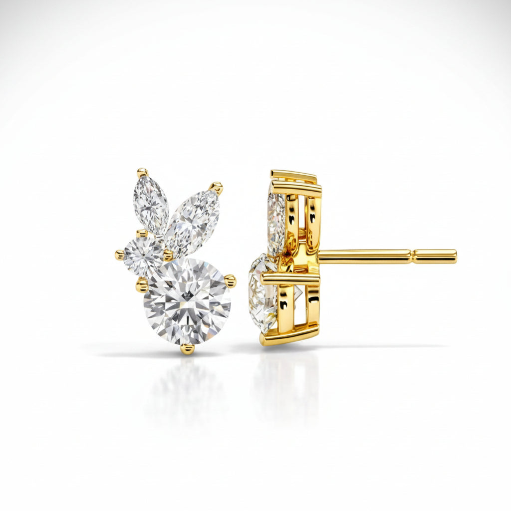 Floral Cluster Diamond Stud Earrings