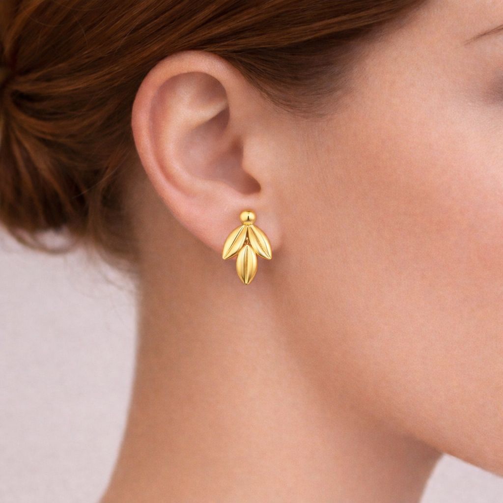 Floral Drop Gold Stud Earrings