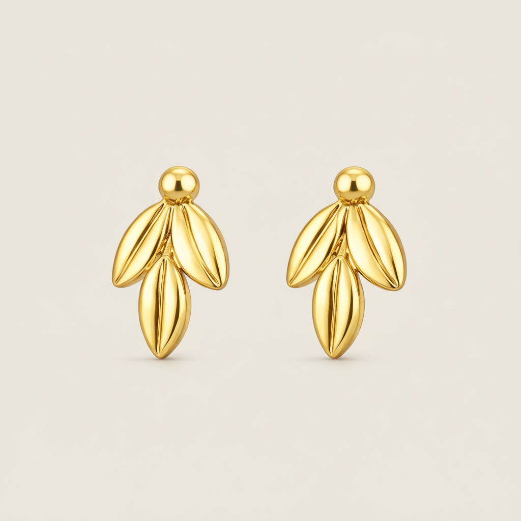 Floral Drop Gold Stud Earrings