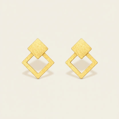 Geometric Double Square Gold Stud Earrings