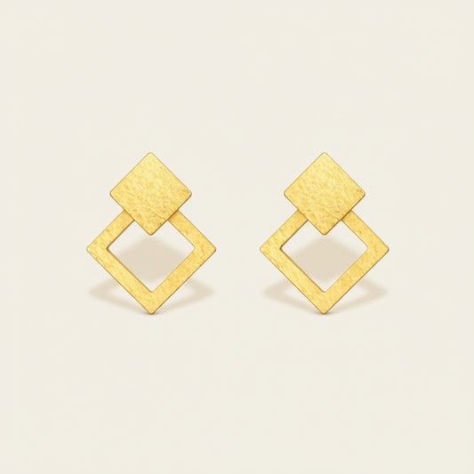 Geometric Double Square Gold Stud Earrings
