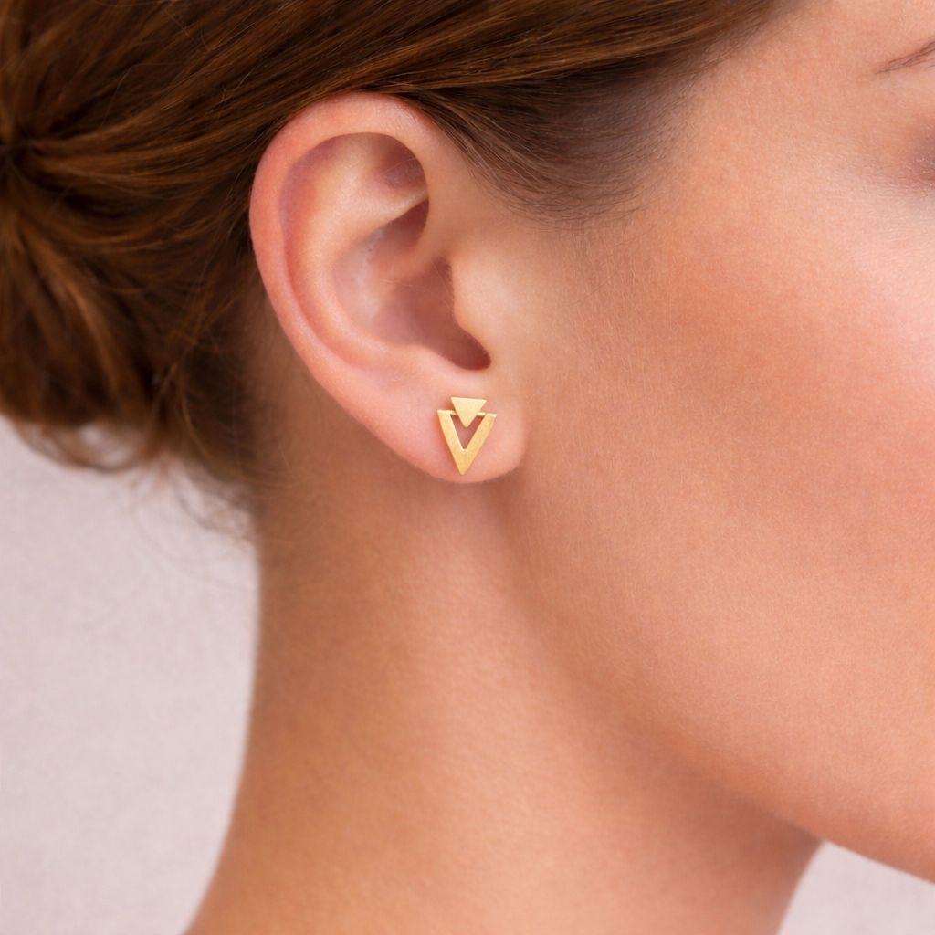 Geometric Triangle Gold Stud Earrings