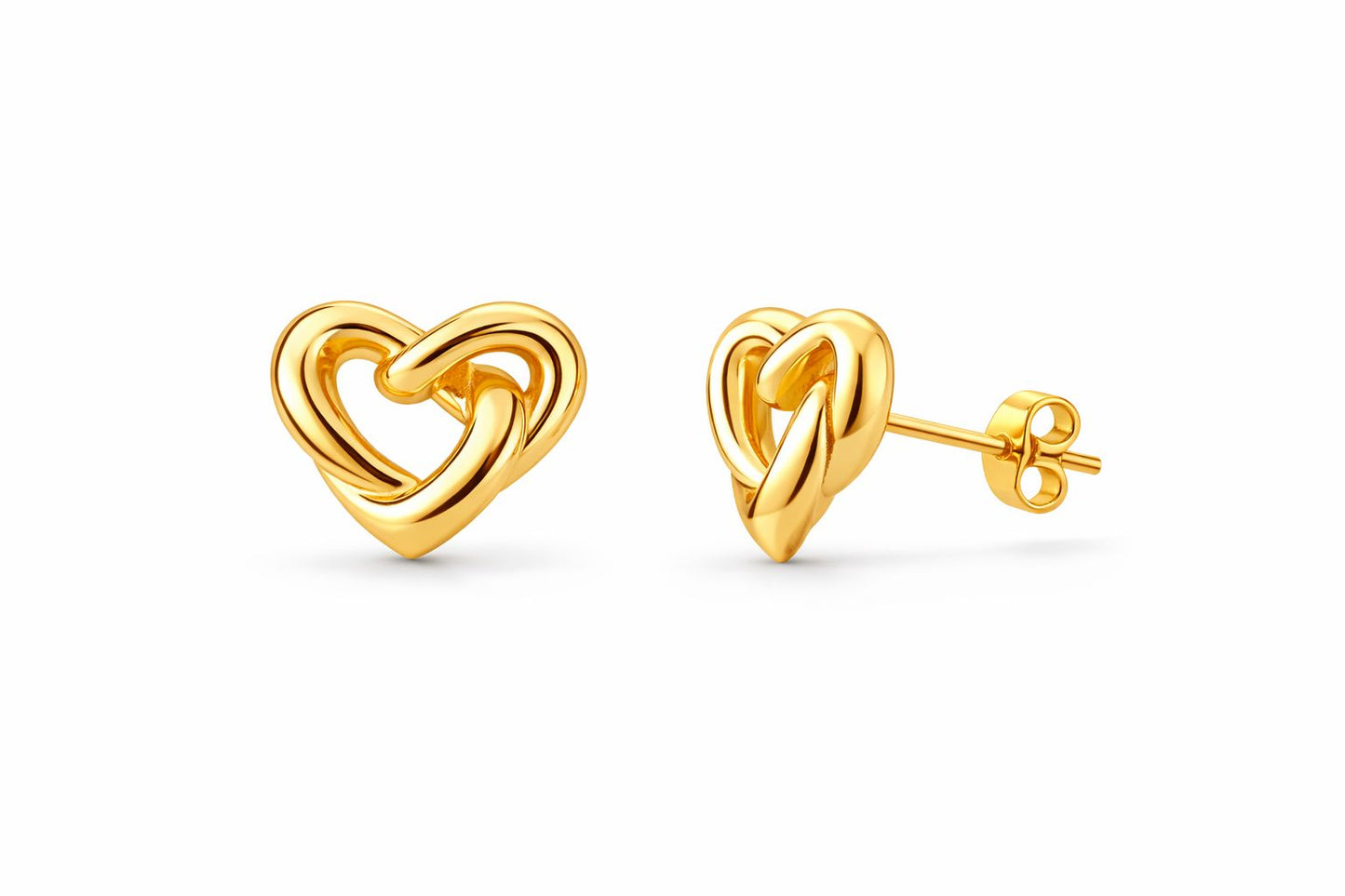 Interlocking Heart Gold Stud Earrings