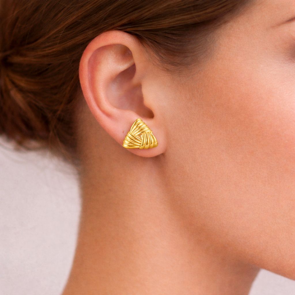 Triangular Textured Gold Stud Earrings