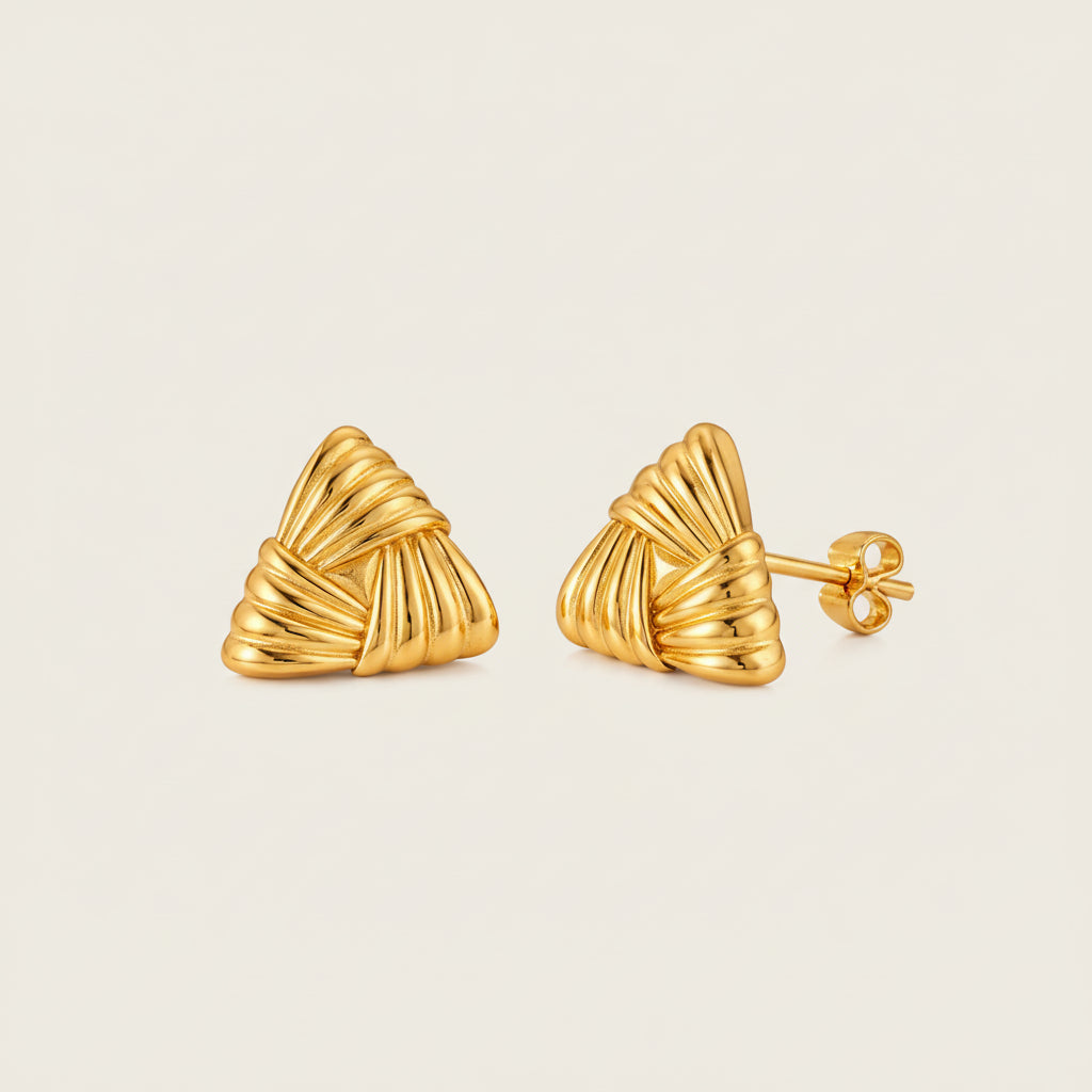 Triangular Textured Gold Stud Earrings