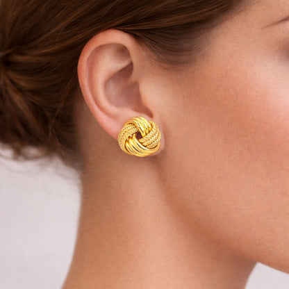 Textured Knot Gold Stud Earrings